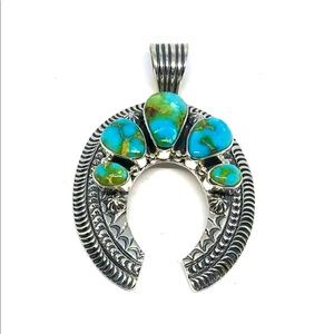 Native American Sterling Silver Navajo Sonoran gold Turquoise Naja Pendant